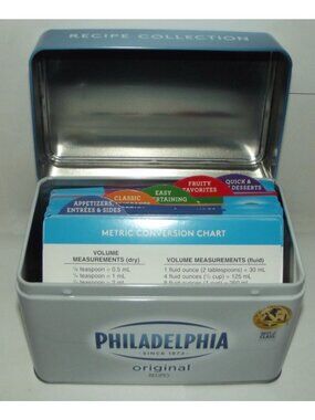 Collectible Philadelphia Cream Cheese Tin with Recipe Card Collection Box